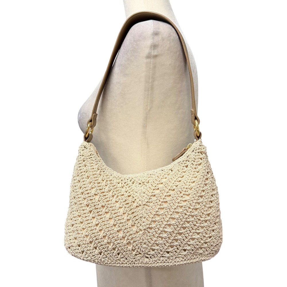 Vtg Y2K 90s Hobo Shoulder Bag Women S Cream Crochet Beaded Boho Summer Purse